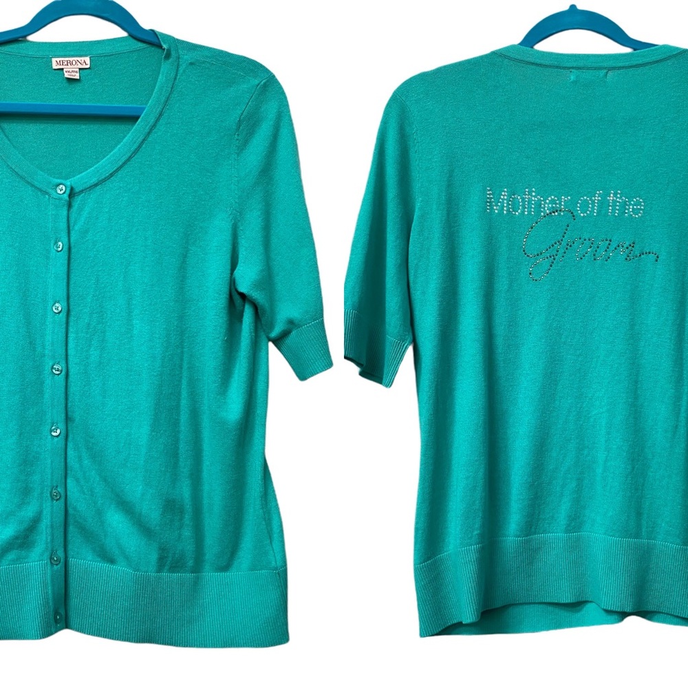 Mother of the Groom lightweight Teal Turquoise Cardigan Sweater size XXL